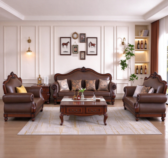 Classic Traditional Leather Sofa - Living room furniture - QONKA HOME