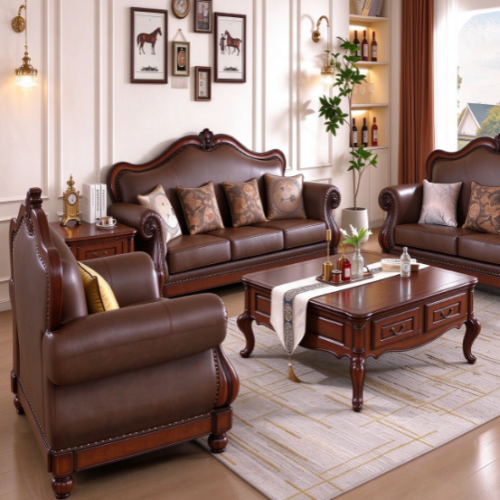 Classic Traditional Leather Sofa - Living room furniture - QONKA HOME
