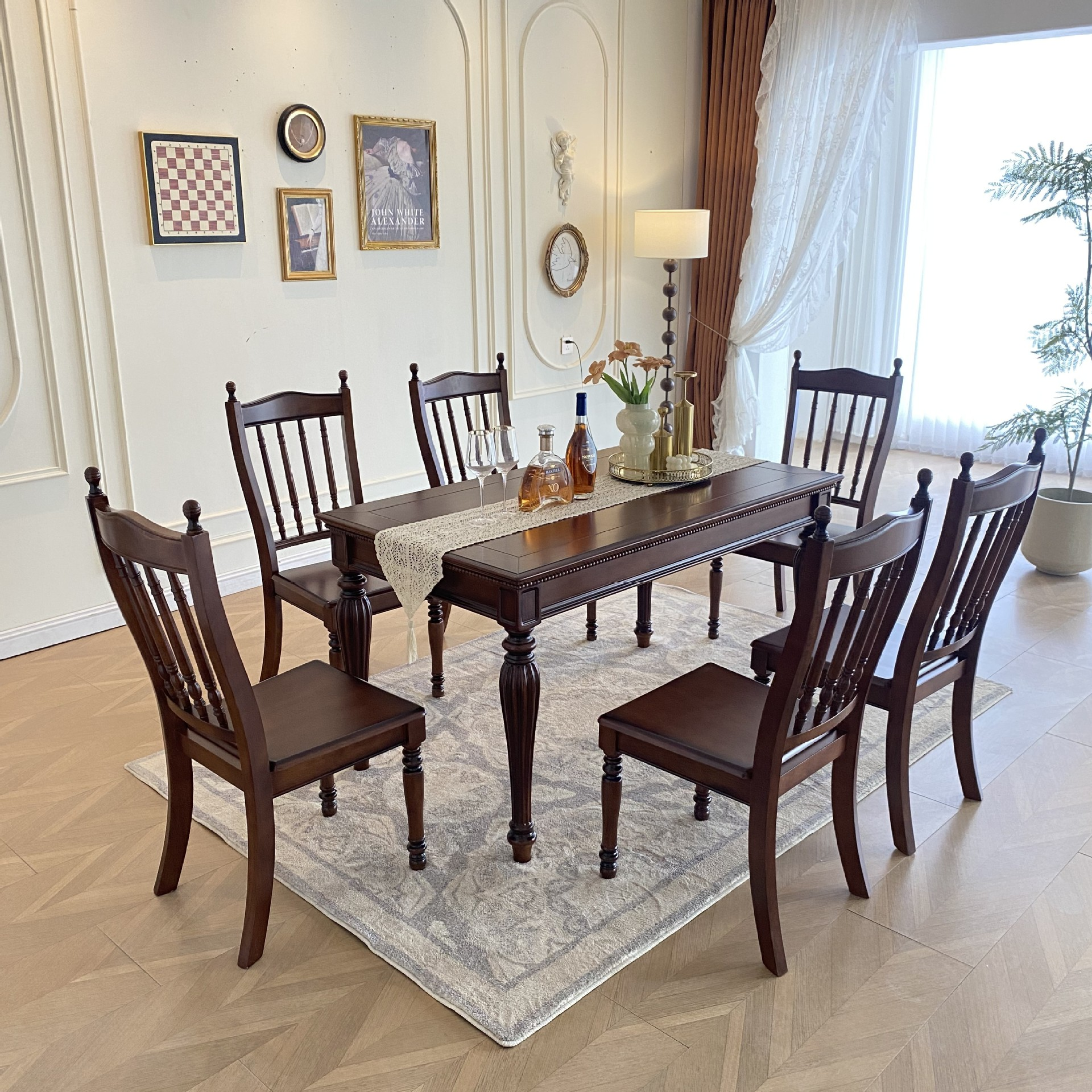 Modern Dining Table Sintered Stone Top with Solid Wood Legs for Home Dining Room