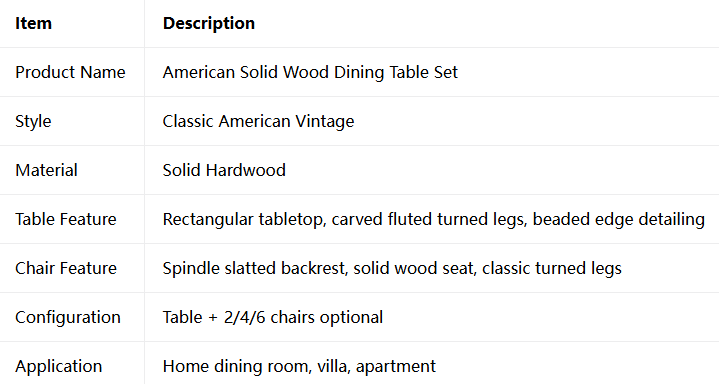 Solid Wood Dining Table Set