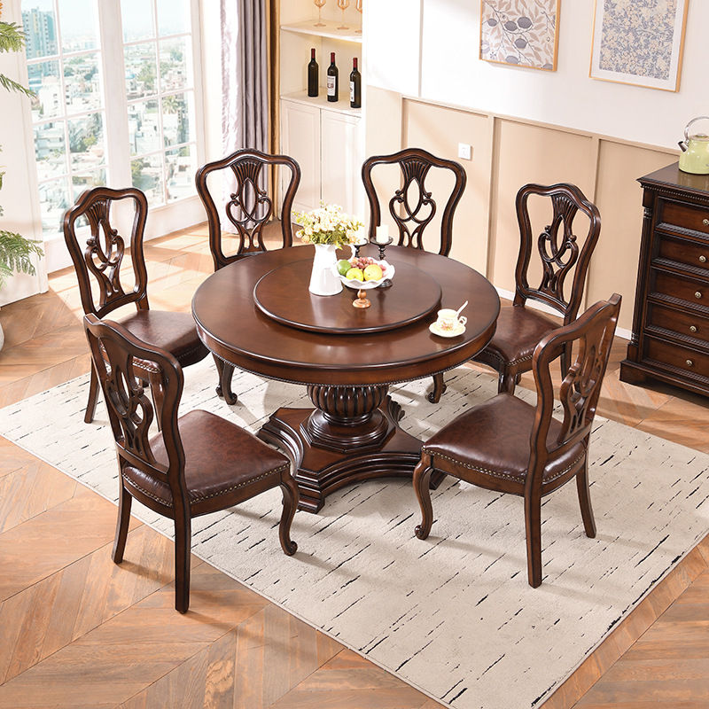 Vintage Large Round Wooden Dinner Table - Dining table - QONKA HOME
