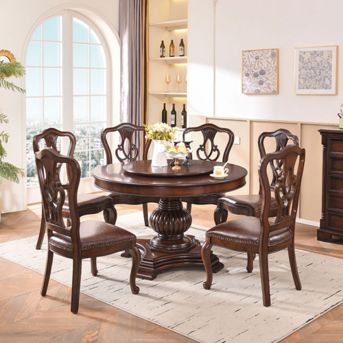 Vintage Large Round Wooden Dinner Table - Dining table - QONKA HOME