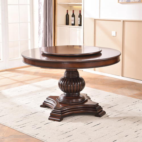 Vintage Large Round Wooden Dinner Table - Dining table - QONKA HOME