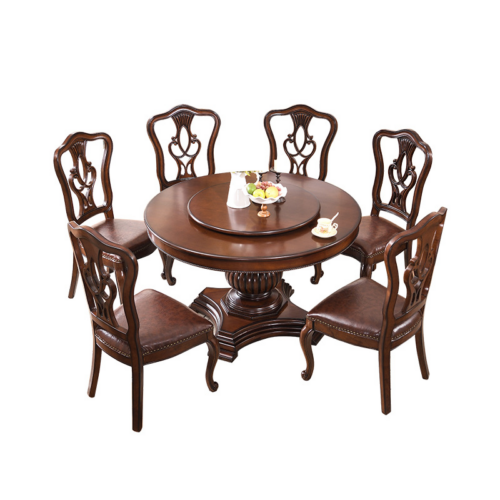 Vintage Large Round Wooden Dinner Table - Dining table - QONKA HOME