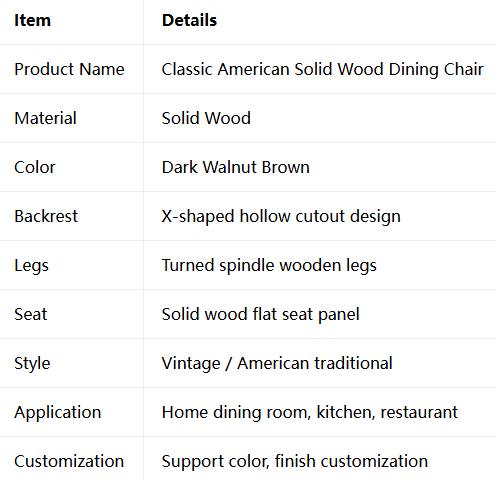 Classic American Solid Wood Dining Chair