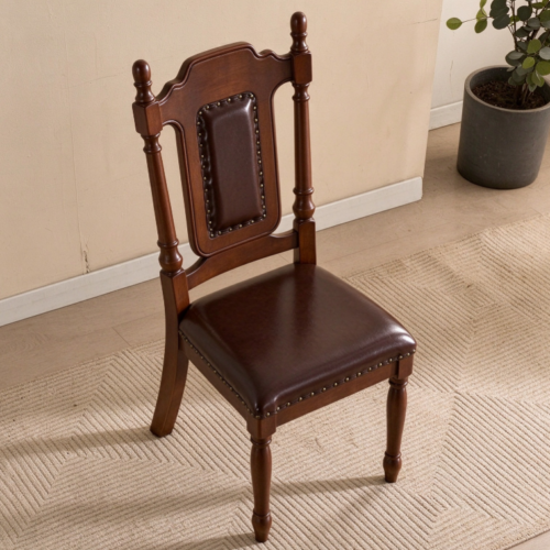 Vintage High Back Solid Wood Dining Chair with PU Leather - Dining chair - QONKA HOME