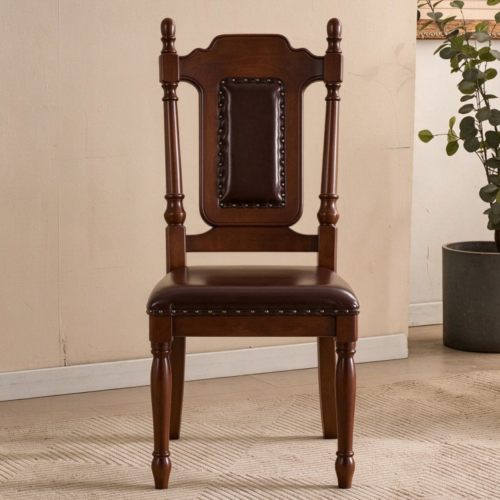 Vintage High Back Solid Wood Dining Chair with PU Leather - Dining chair - QONKA HOME