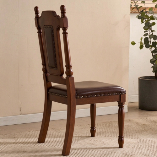 Vintage High Back Solid Wood Dining Chair with PU Leather - Dining chair - QONKA HOME