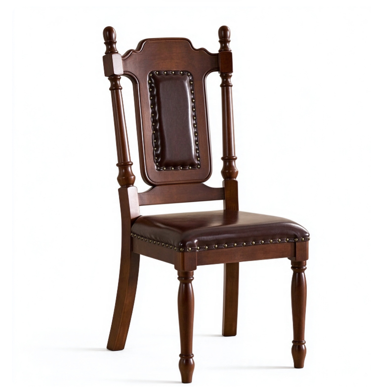 Vintage High Back Solid Wood Dining Chair with PU Leather