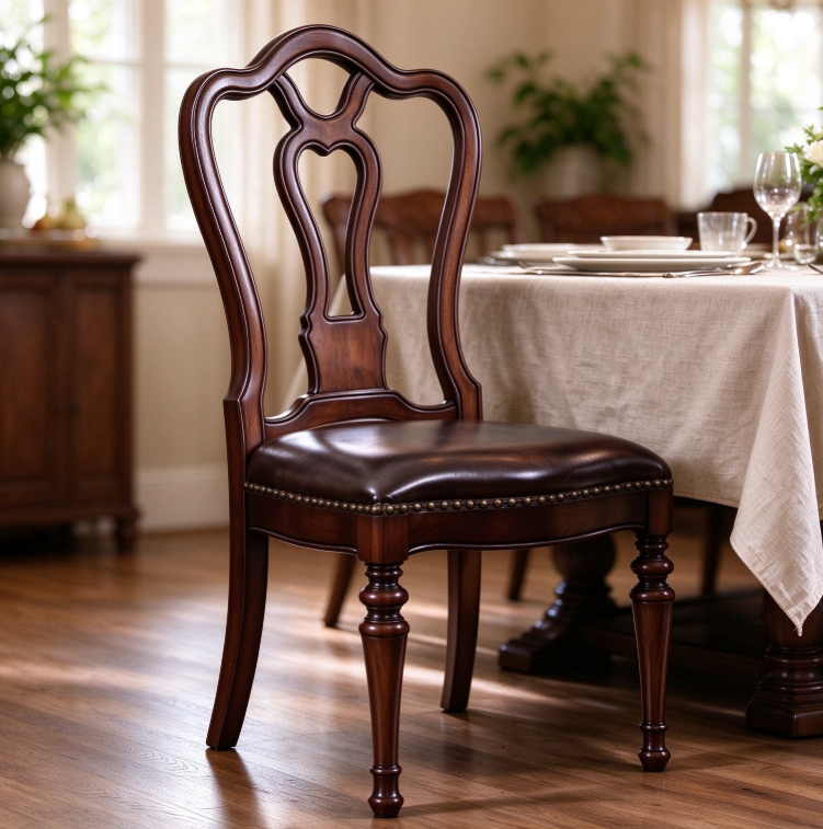 Turned Leg Leather Dining Room Accent Chair - Dining chair - QONKA HOME