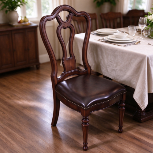 Turned Leg Leather Dining Room Accent Chair - Dining chair - QONKA HOME