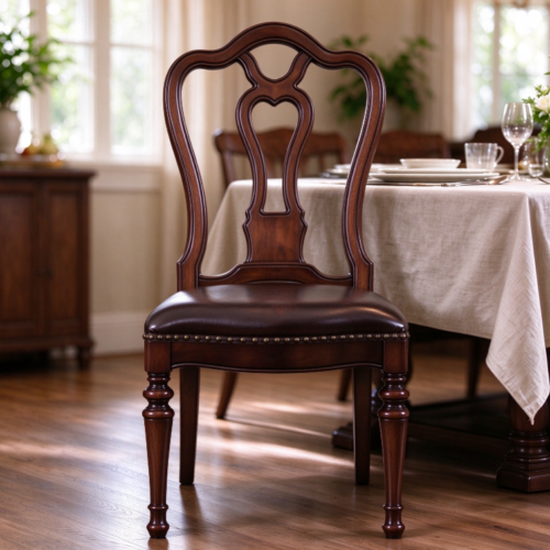 Turned Leg Leather Dining Room Accent Chair - Dining chair - QONKA HOME