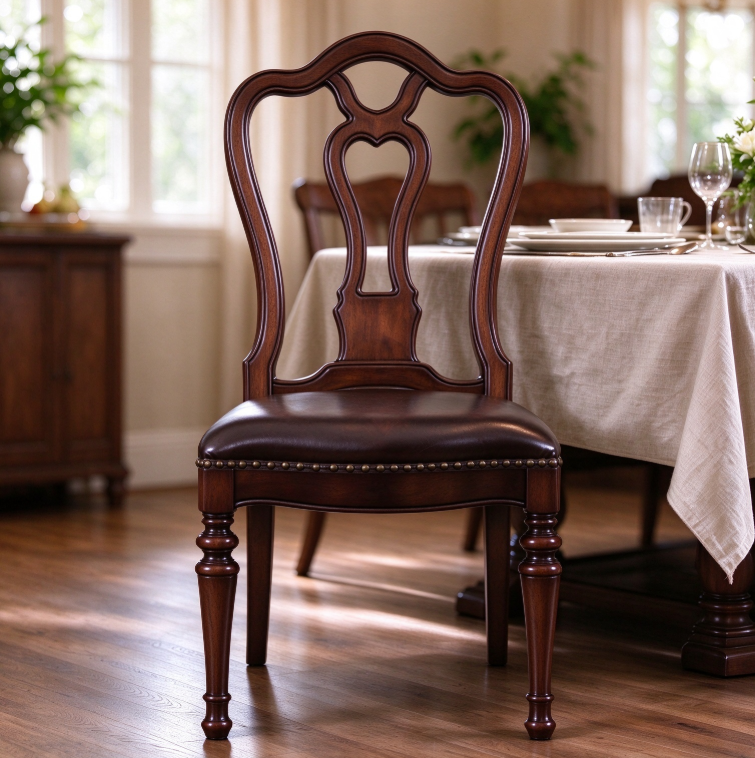 Turned Leg Leather Dining Room Accent Chair