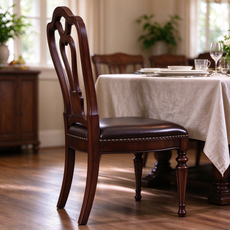 Turned Leg Leather Dining Room Accent Chair