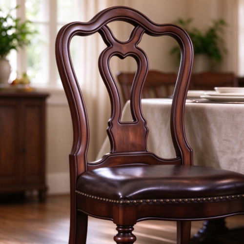 Turned Leg Leather Dining Room Accent Chair - Dining chair - QONKA HOME