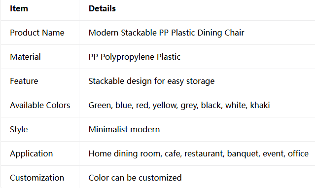 Modern Stackable PP Plastic Dining Chair