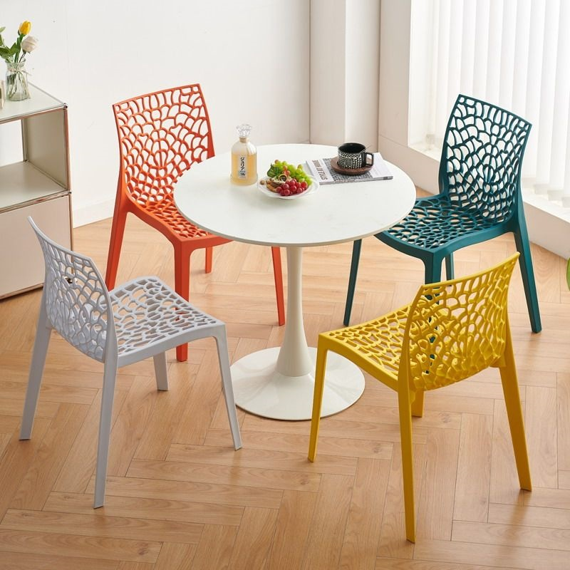 Hollow Pattern Plastic Dining Chair - Plastic dining chair - QONKA HOME