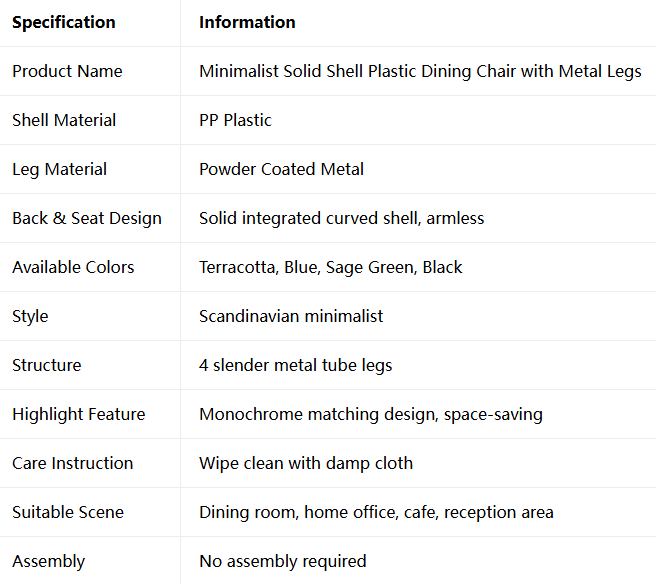 Plastic Dining Chair with Metal Legs