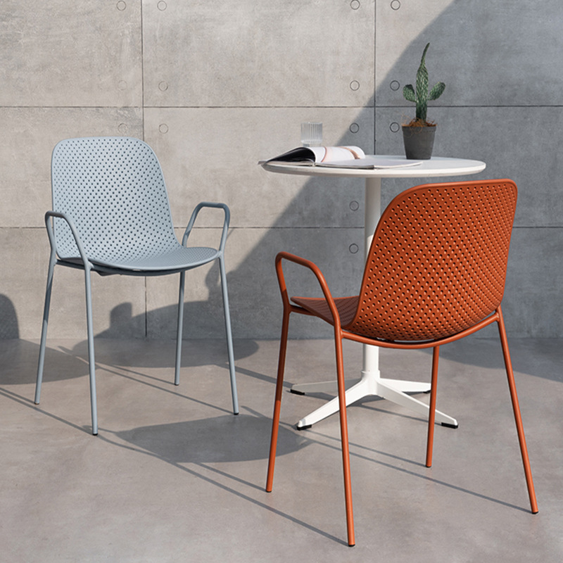 Perforated Stackable Arm Dining Chair - Dining chair - QONKA HOME