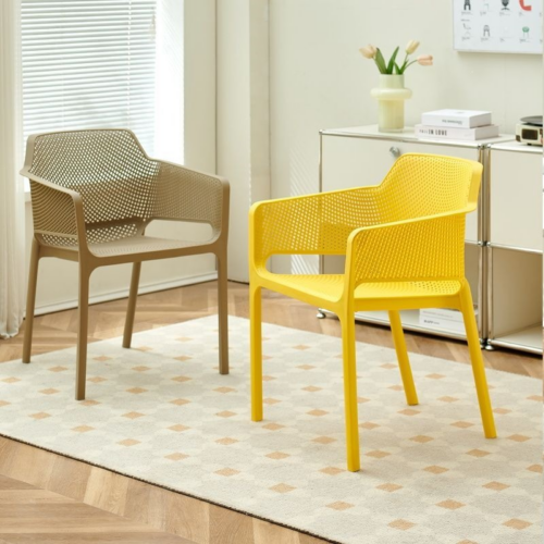 Mesh Plastic Dining Chair with Armrests - Dining chair - QONKA HOME