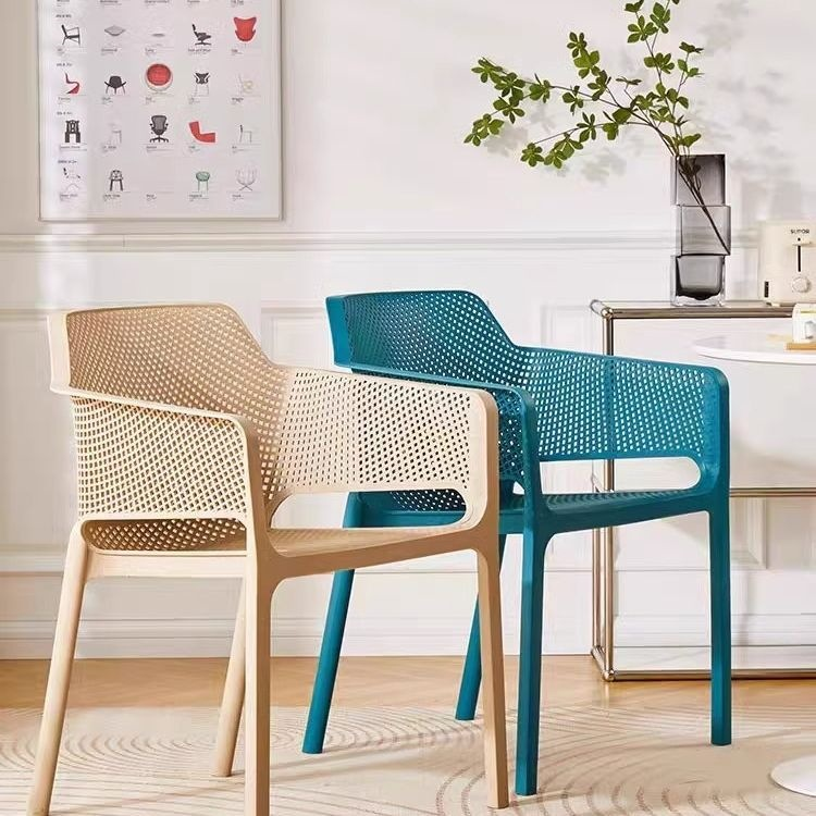 Mesh Plastic Dining Chair with Armrests