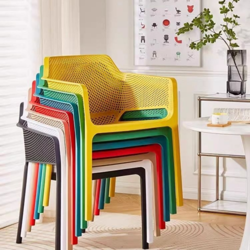 Mesh Plastic Dining Chair with Armrests - Dining chair - QONKA HOME