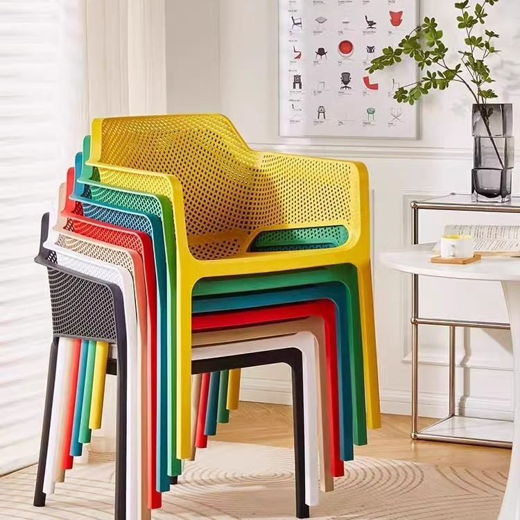 Mesh Plastic Dining Chair with Armrests