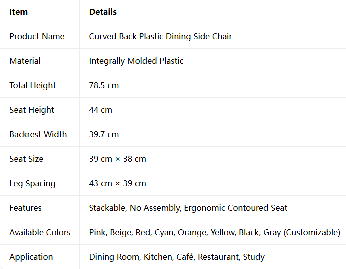 Curved Back Plastic Dining Side Chair