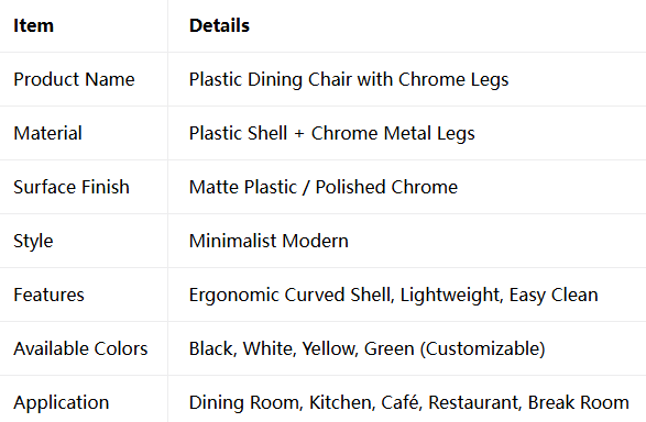 Plastic Dining Chair with Chrome Legs