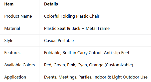 Colorful Folding Plastic Chair