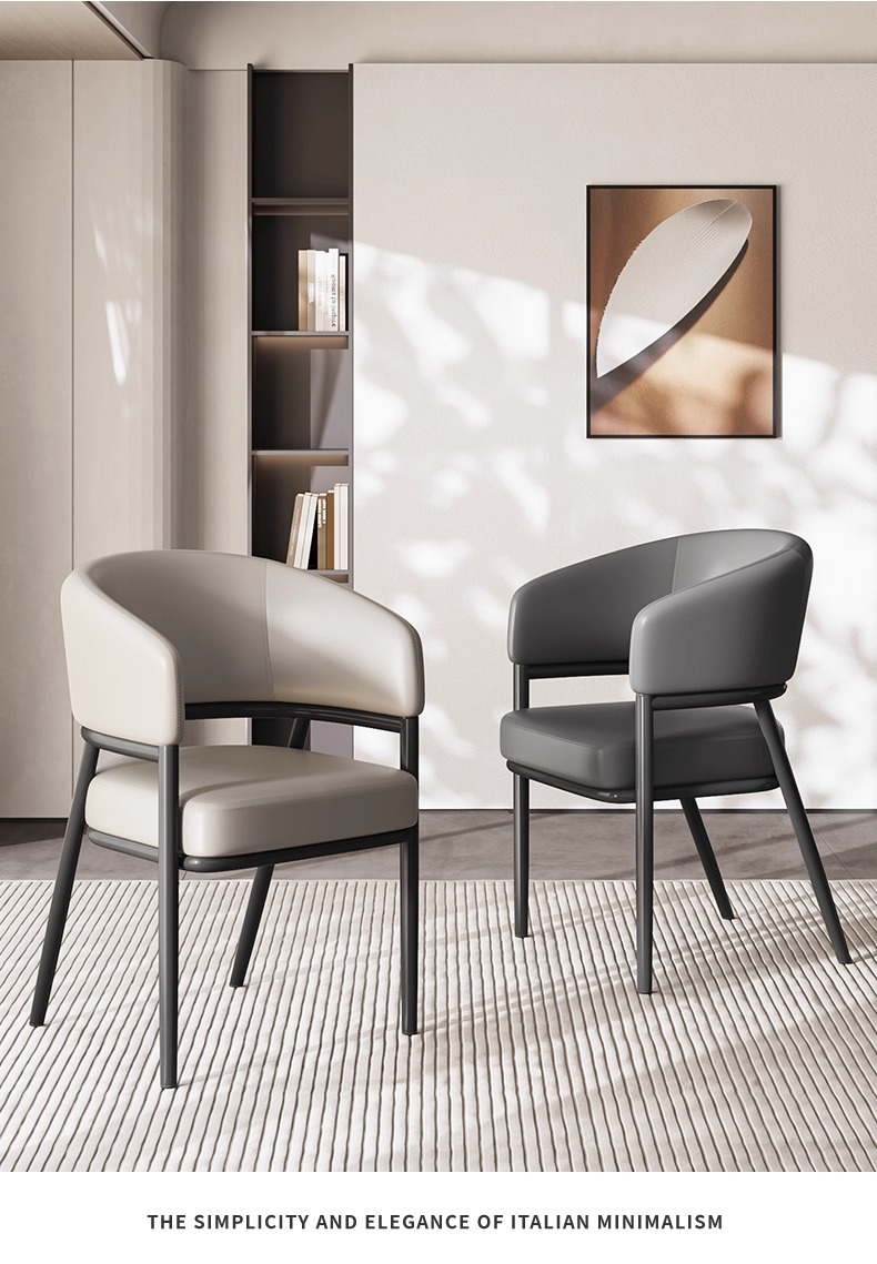 Modern Minimalist Metal  Dining Chair, Comfortable Upholstered pu Leather