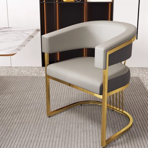 Modern Luxury Gold Metal Frame Dining Chair Upholstered PU Leather Accent Chair for Dining Room Hotel Nail Salon Makeup Ch...