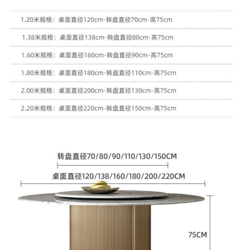 Round Dining Table with Natural Luxury Marble Top & Brushed Stainless Steel Base, Rotating Lazy Susan Included for Di...