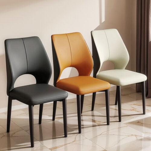 Modern Minimalist Metal  Dining Chair, Comfortable Upholstered pu Leather - Metal dining chair - QONKA HOME