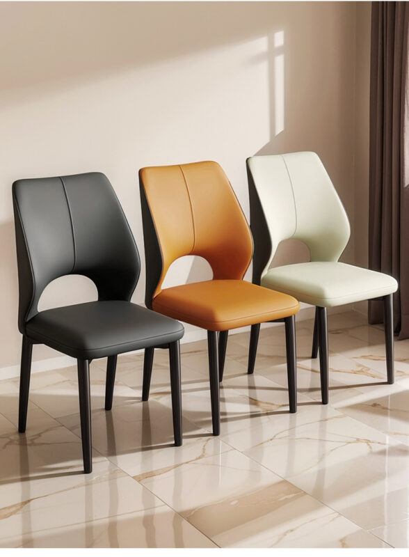 Modern Minimalist Metal  Dining Chair, Comfortable Upholstered pu Leather - Metal dining chair - QONKA HOME
