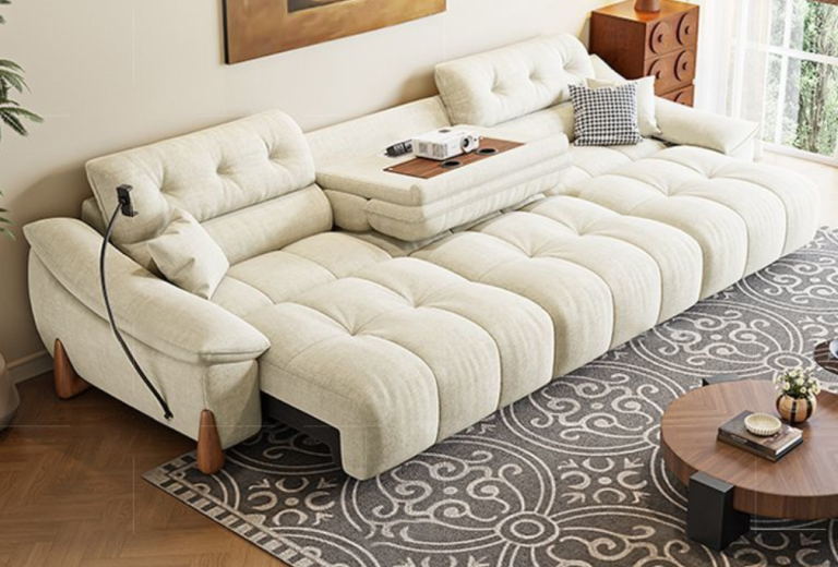 Beige chenille cloud modular sectional sofa with electric reclining function from QONKA HOME