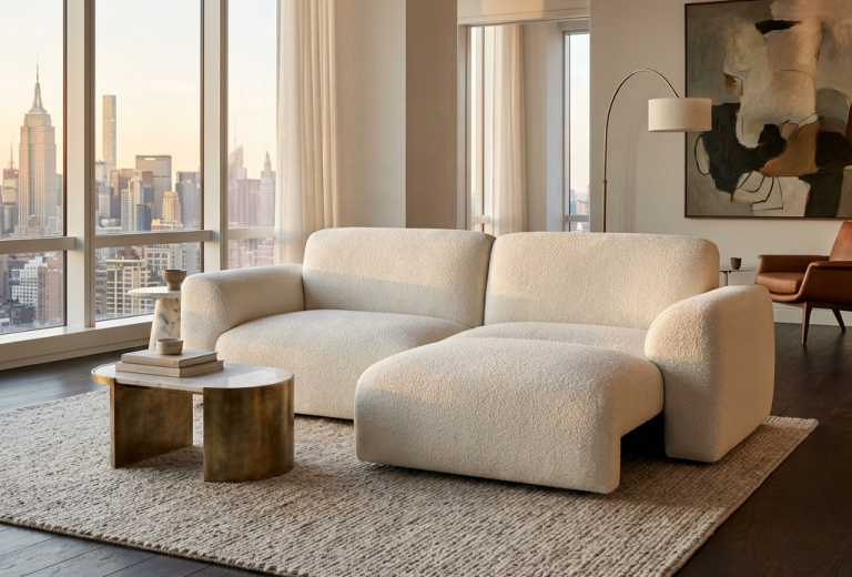 Cream electric sectional sofa with power recliner from QONKA HOME