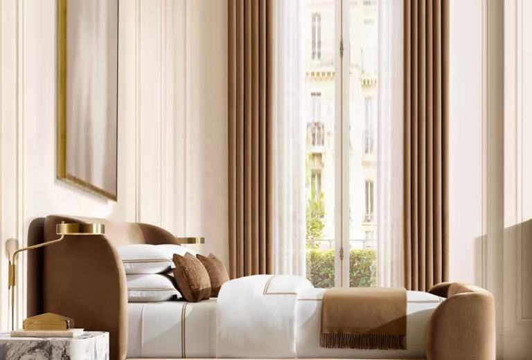 Luxury velvet upholstered bed with padded headboard from QONKA HOME