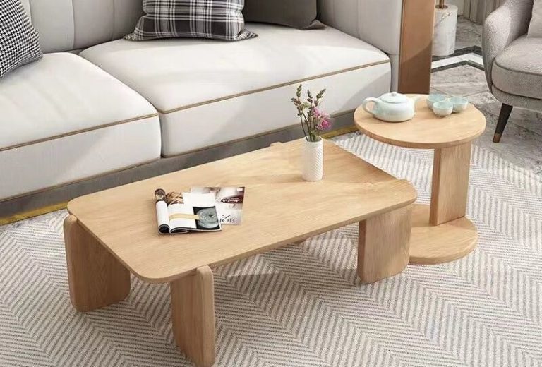 Sintered stone coffee table round oak wood combination coffee table factory QONKA HOME