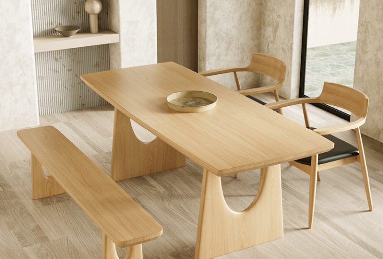 Wabi-sabi style dining table natural solid wood top QONKA HOME China dining table factory