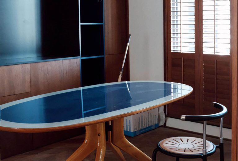 Tempered glass dining table with solid ash wood base from QONKA HOME