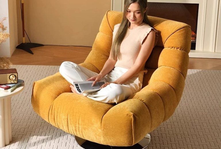 Plush chenille 360 swivel lounge chair from QONKA HOME