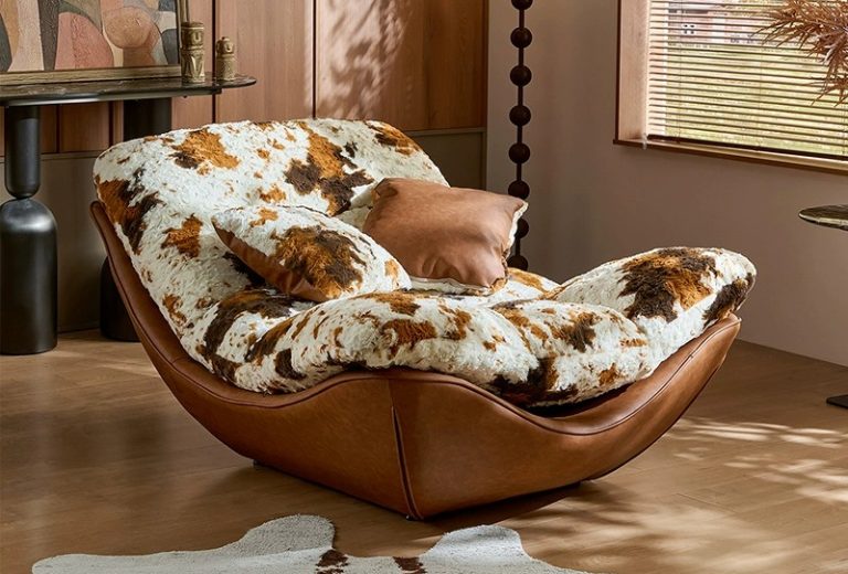 Cow print rocking leisure sofa chair with soft plush fabric from QONKA HOME
