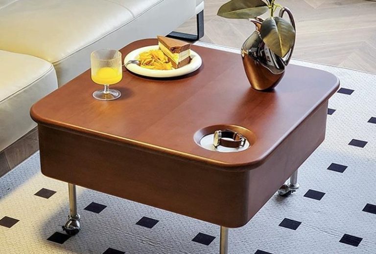 Multifunctional lift top coffee table with solid wood storage, wheels and cup holder from QONKA HOME